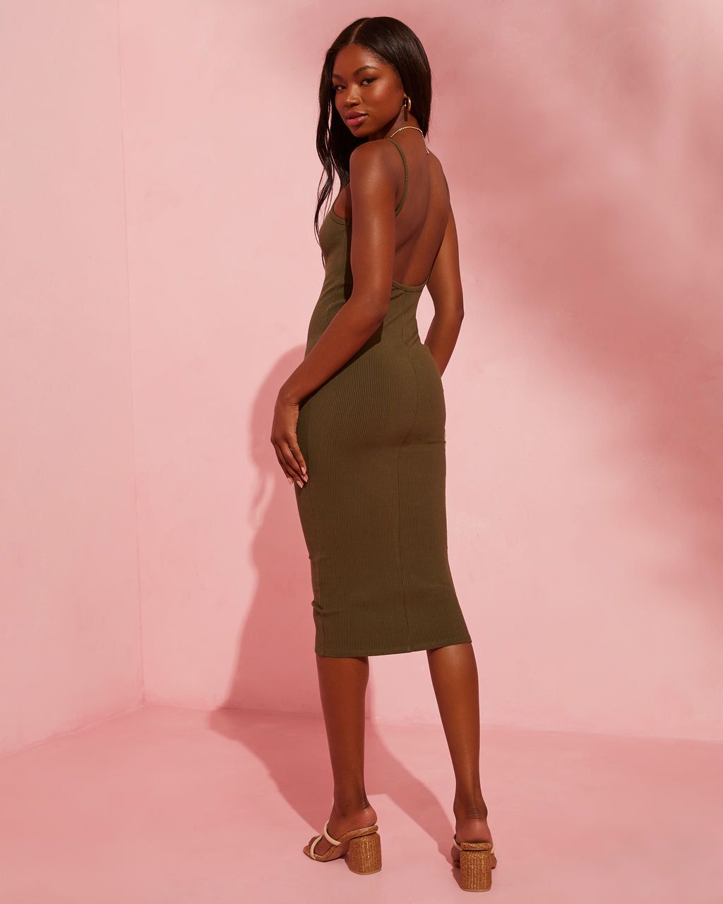 Good For Life Ribbed Midi Dress - Olive - FINAL SALE sold by Vici product image thumbnail 5