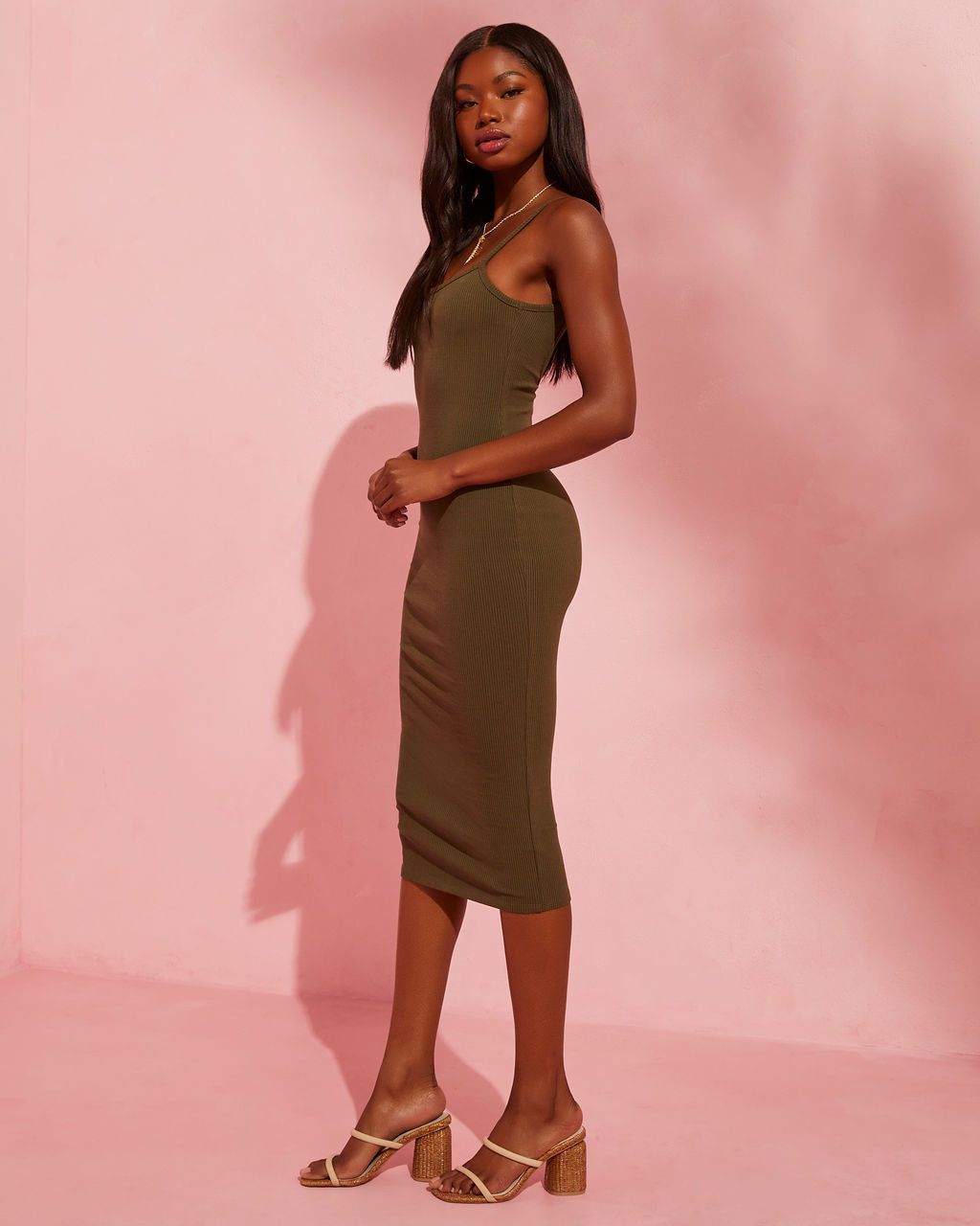 Good For Life Ribbed Midi Dress - Olive - FINAL SALE sold by Vici product image thumbnail 4