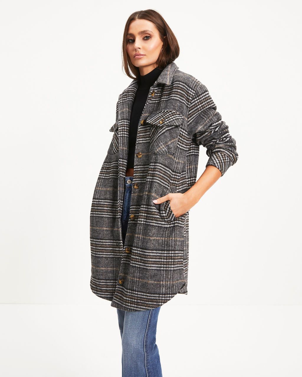 Kassey Plaid Pocketed Coat sold by Vici product image thumbnail 2