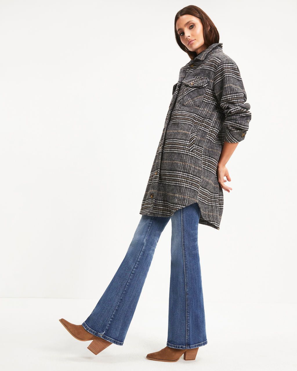 Kassey Plaid Pocketed Coat sold by Vici