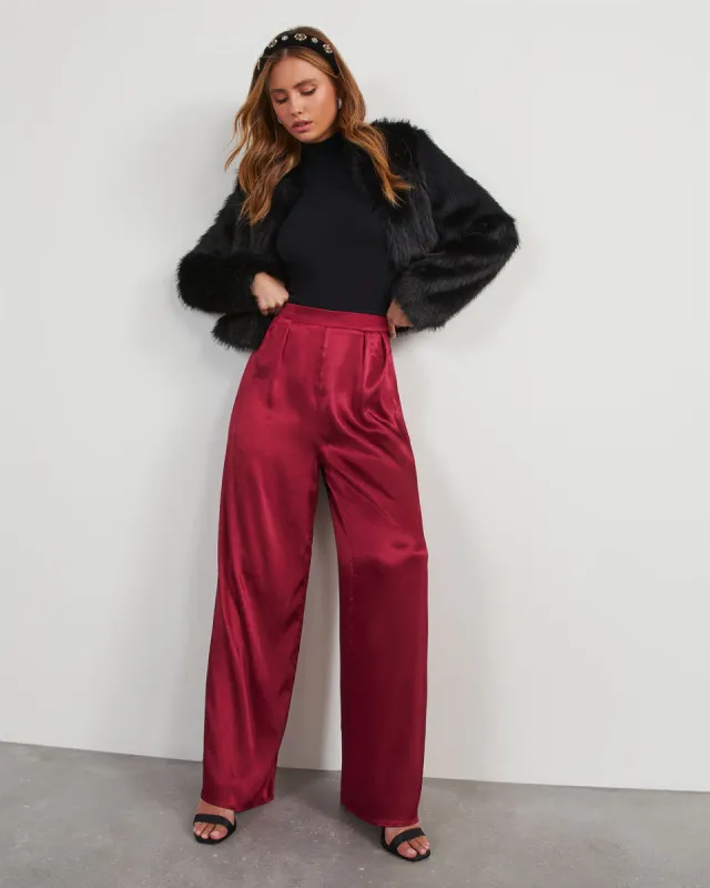Nickie Satin High Rise Trouser Pants sold by Vici