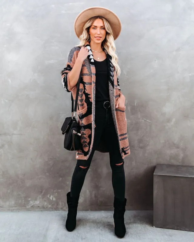 Lazy Bear Pocketed Fuzzy Knit Coatigan - Camel - FINAL SALE sold by Vici