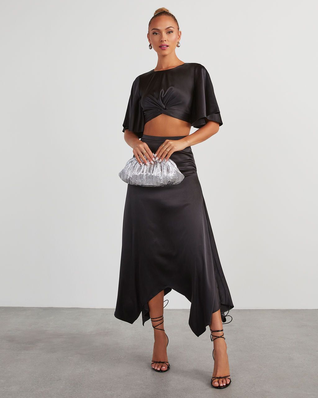 Zayda Satin Twist Front Crop Top - Black sold by Vici product image thumbnail 2