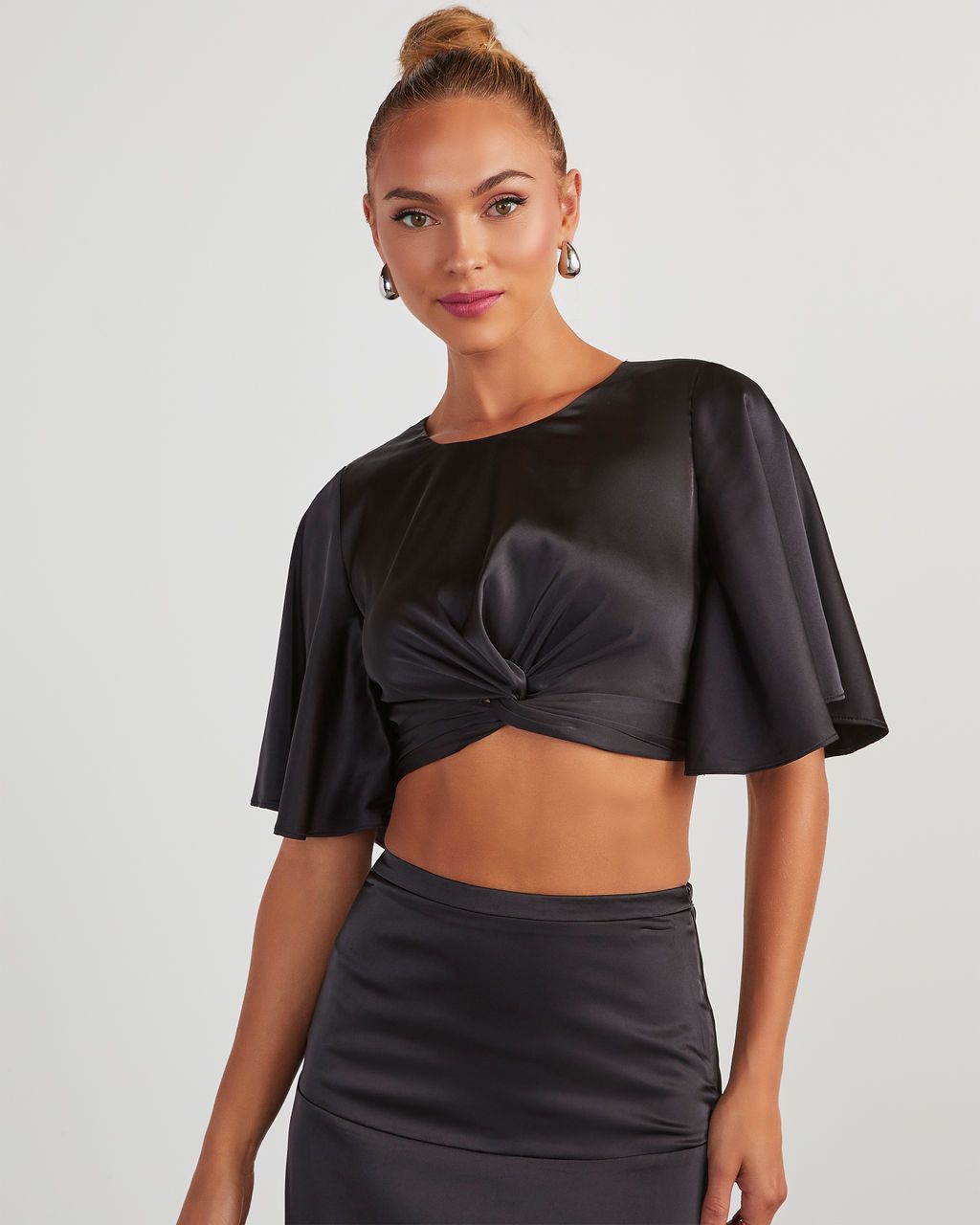 Zayda Satin Twist Front Crop Top - Black sold by Vici product image thumbnail 5