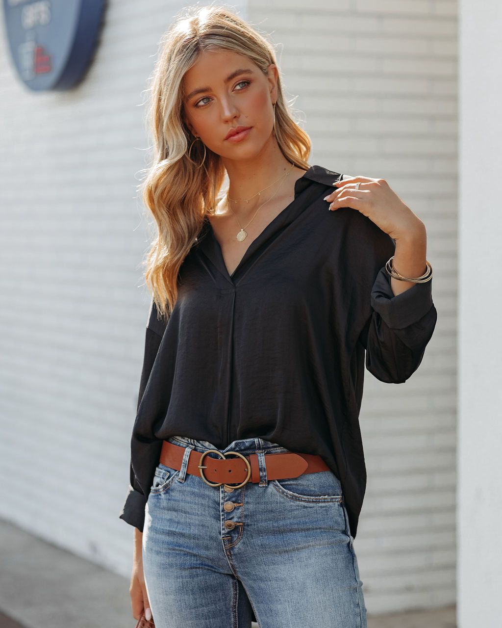 Function Satin Collared Blouse - Black - FINAL SALE sold by Vici product image thumbnail 7