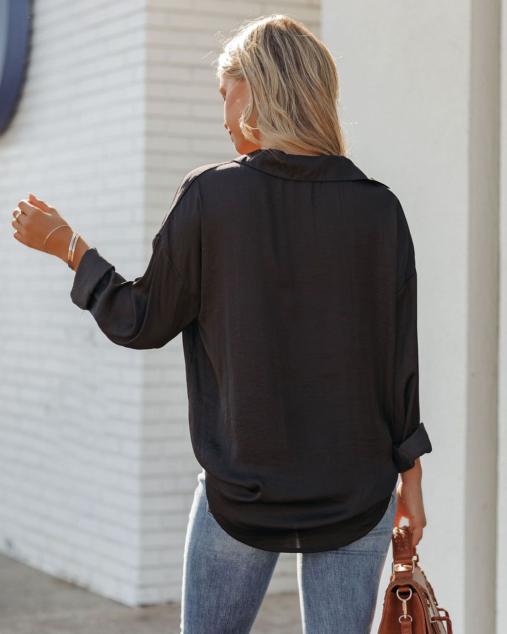 Function Satin Collared Blouse - Black - FINAL SALE sold by Vici product image thumbnail 2