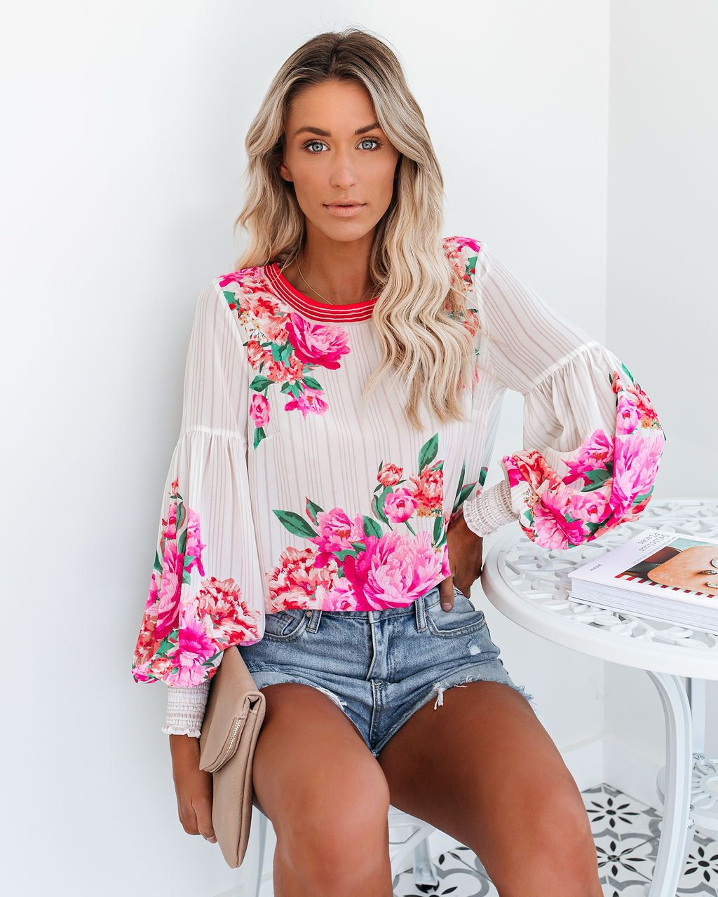 Valencia Rose Printed Blouse sold by Vici