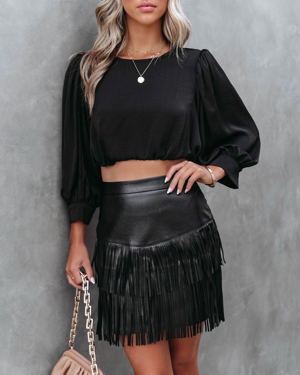 Most Wanted Fringe Faux Leather Skirt sold by Vici product image thumbnail 3