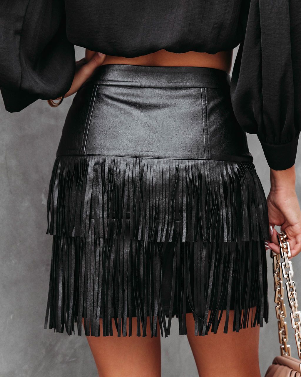 Most Wanted Fringe Faux Leather Skirt sold by Vici product image thumbnail 2