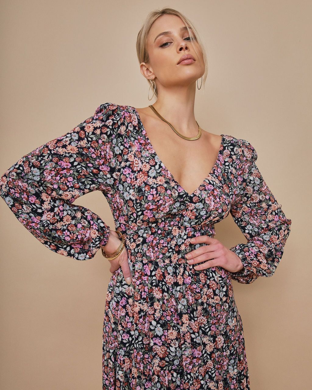Meredith Tie Back Floral Midi Dress sold by Vici product image thumbnail 2