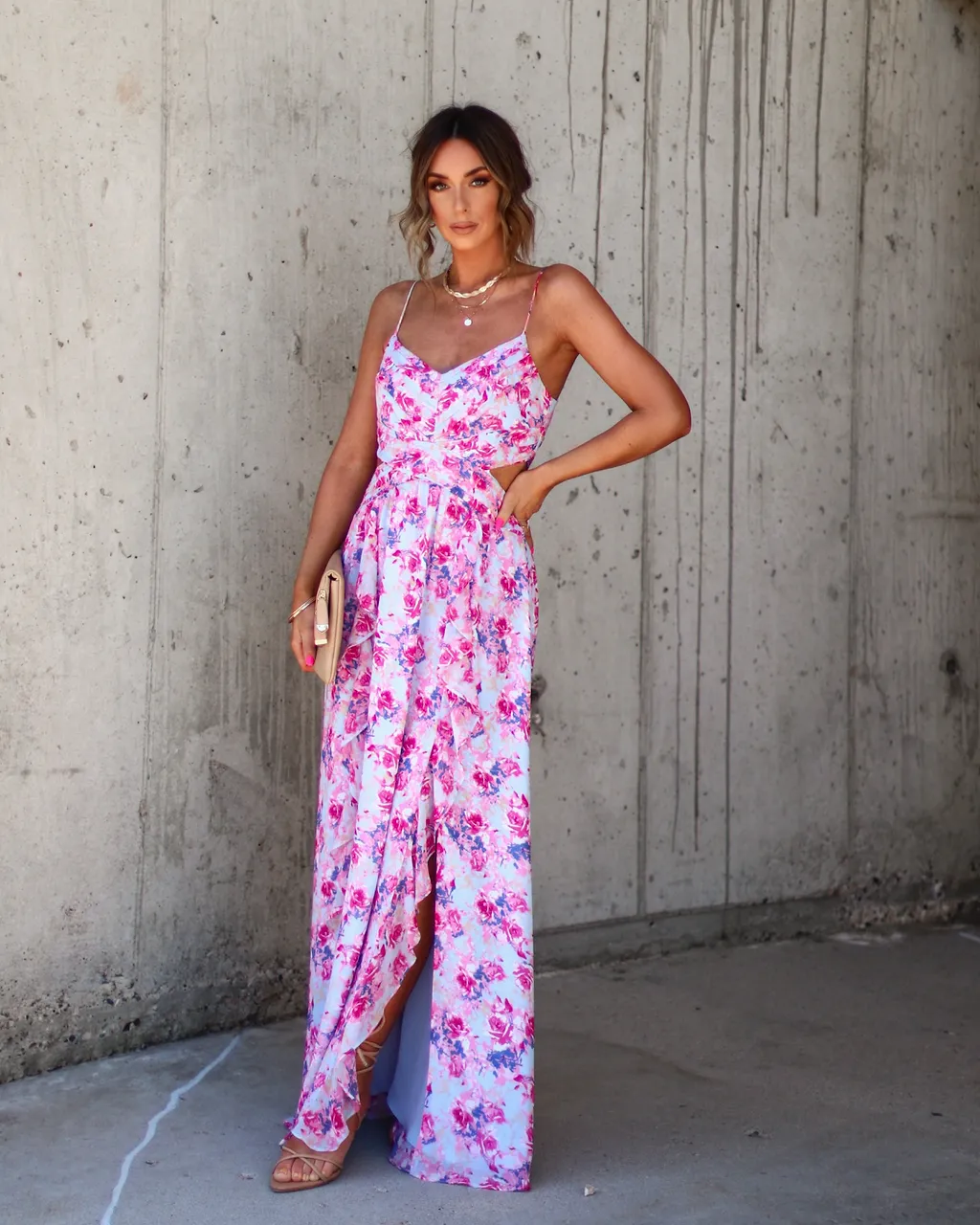 Ever So Sweet Floral Side Cutout Maxi Dress sold by Vici