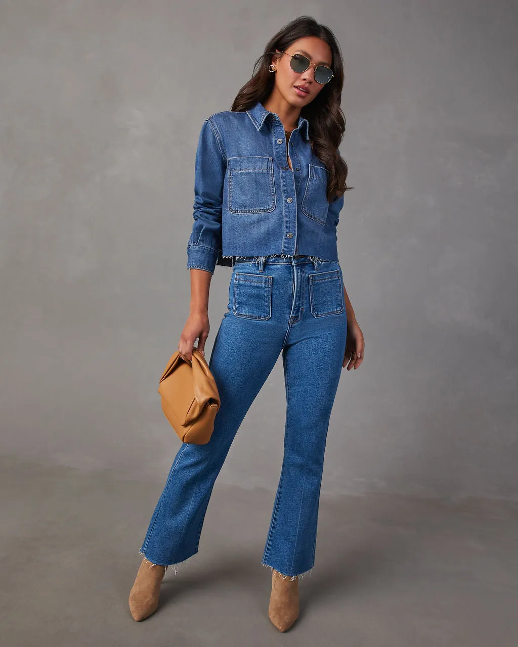 Jamie Cropped Denim Button Down Top sold by Vici product image thumbnail 3