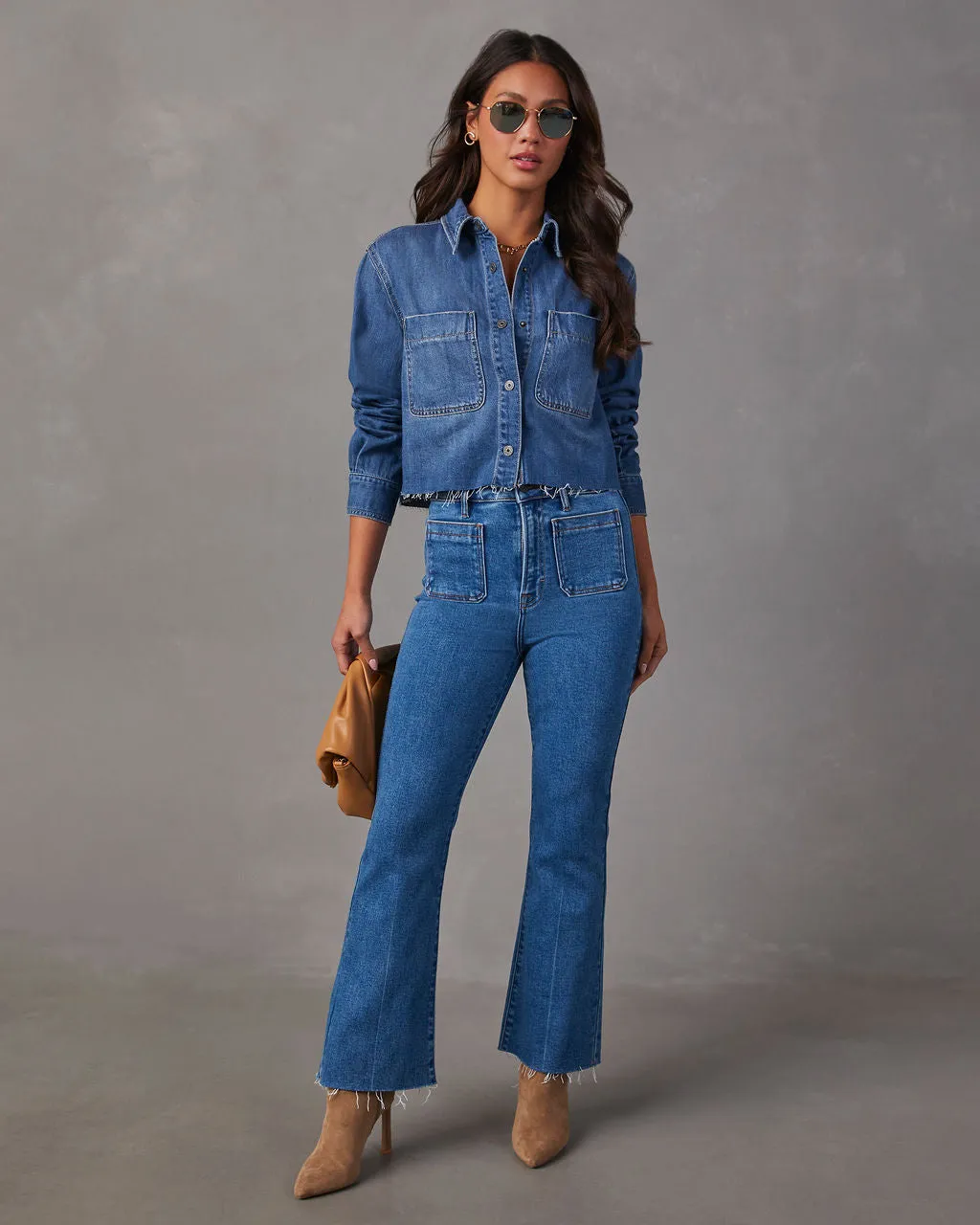Jamie Cropped Denim Button Down Top sold by Vici product image thumbnail 2