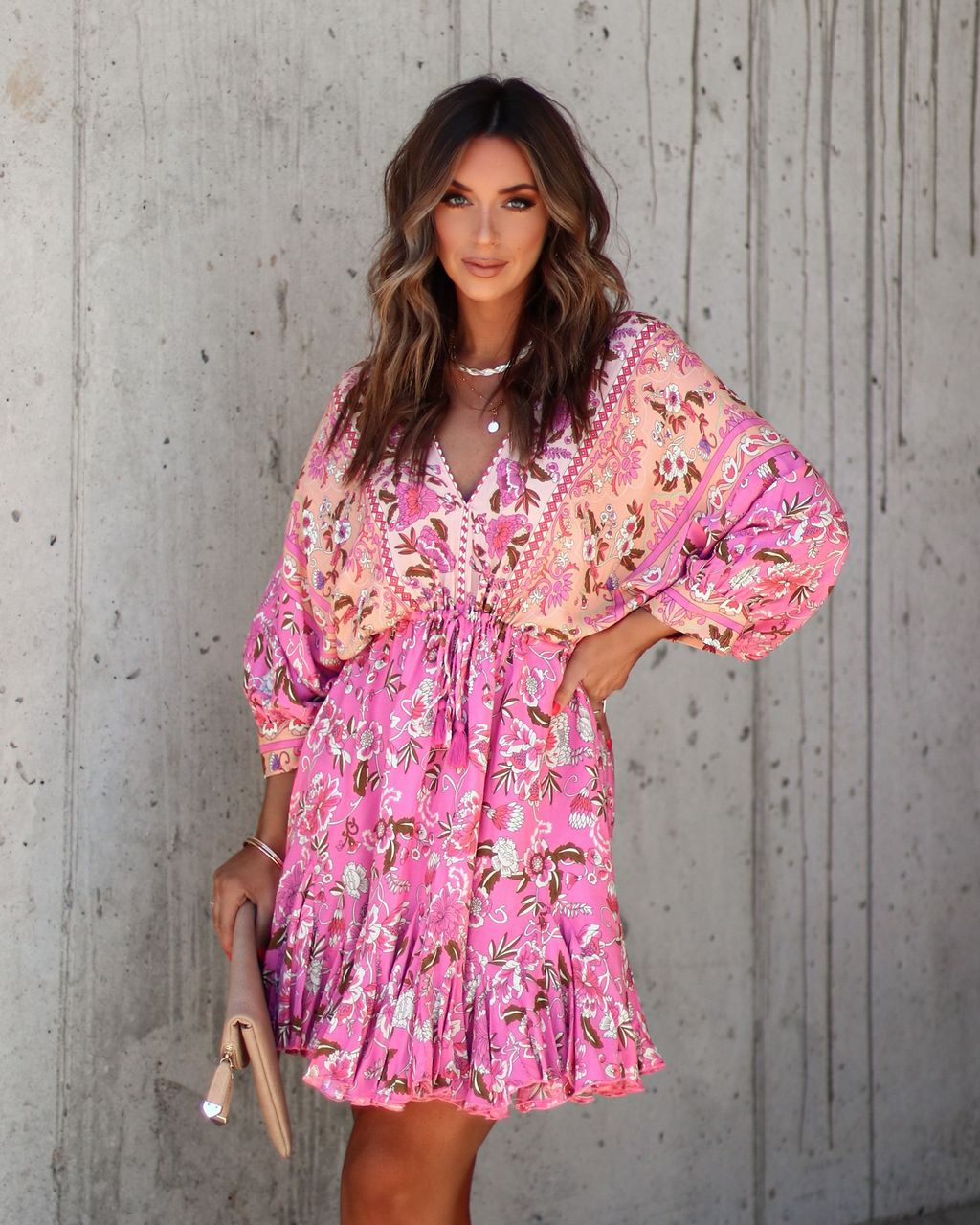 Skylar Floral Tassel Tie Mini Dress sold by Vici