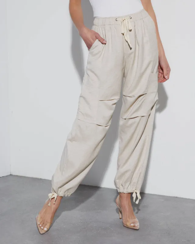 Mandy Linen High Rise Cargo Pants sold by Vici