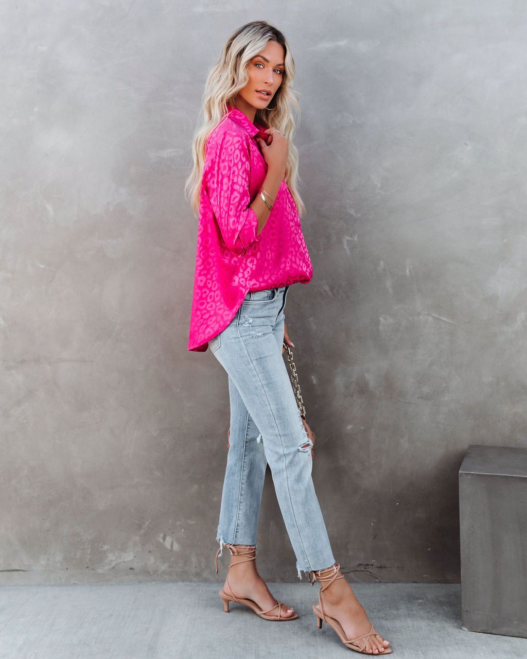 Kingdom Satin Embossed Button Down Blouse - Magenta sold by Vici product image thumbnail 9