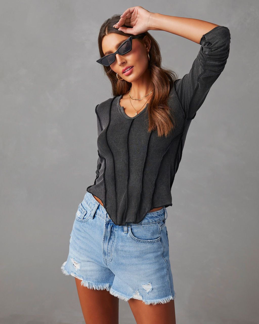 Mestara Ribbed Knit Long Sleeve Top - Black - SALE sold by Vici product image thumbnail 5