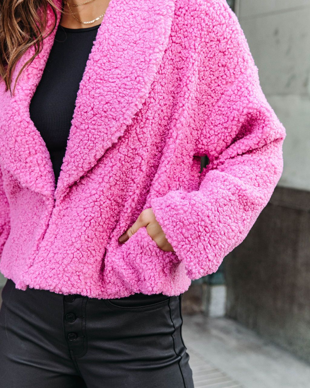 Wednesdays We Wear Pink Teddy Pocketed Jacket - FINAL SALE sold by Vici product image thumbnail 2