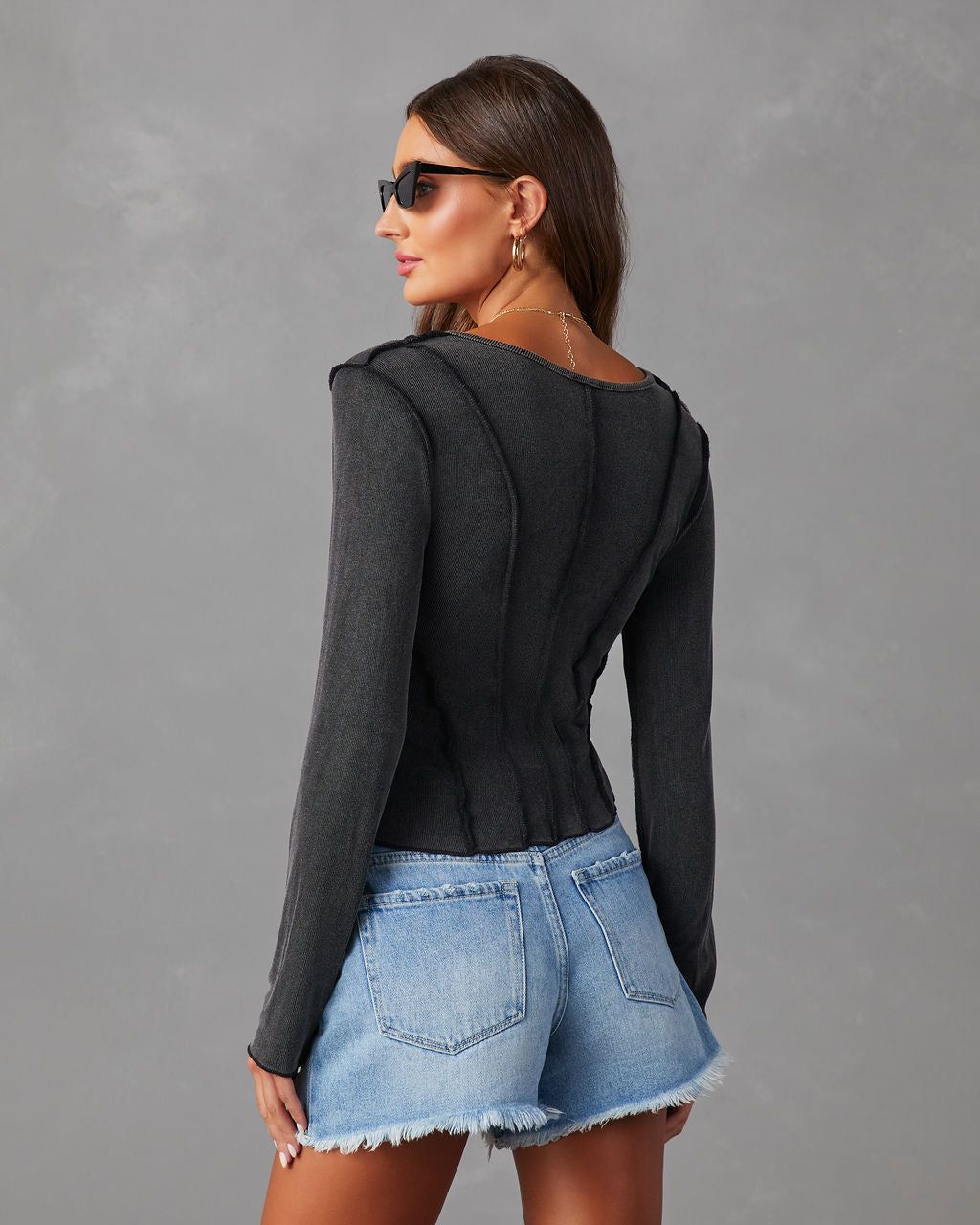 Mestara Ribbed Knit Long Sleeve Top - Black - SALE sold by Vici product image thumbnail 2