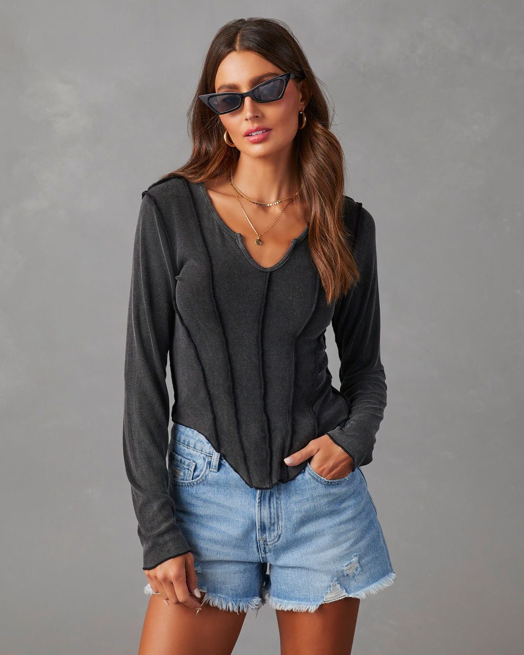 Mestara Ribbed Knit Long Sleeve Top - Black - SALE sold by Vici