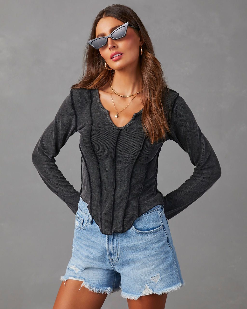 Mestara Ribbed Knit Long Sleeve Top - Black - SALE sold by Vici product image thumbnail 6