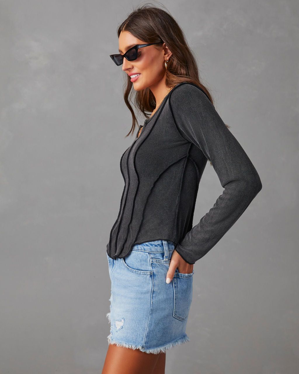 Mestara Ribbed Knit Long Sleeve Top - Black - SALE sold by Vici product image thumbnail 4