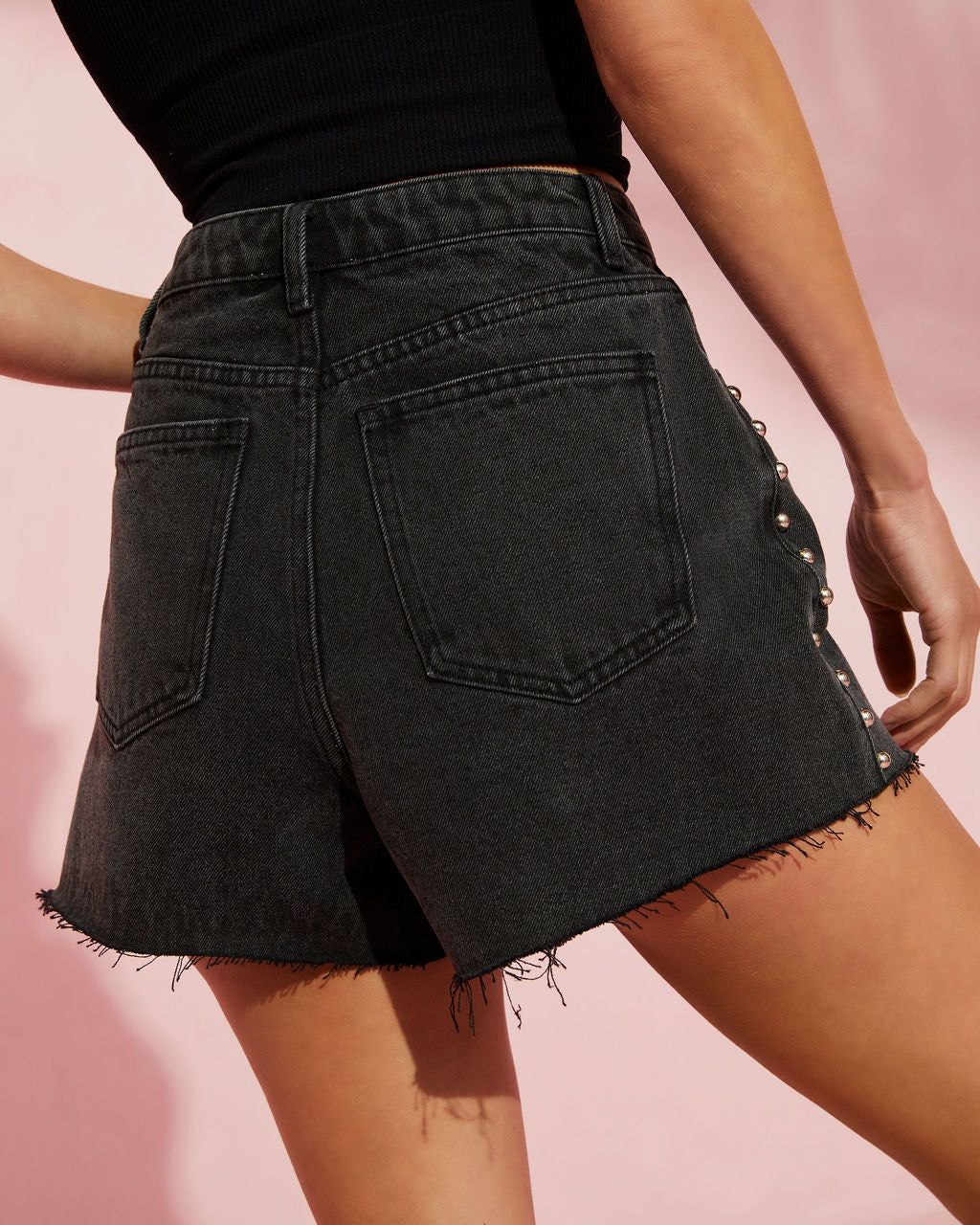 Maxina Studded Raw Hem Denim Shorts - Black - SALE sold by Vici product image thumbnail 2