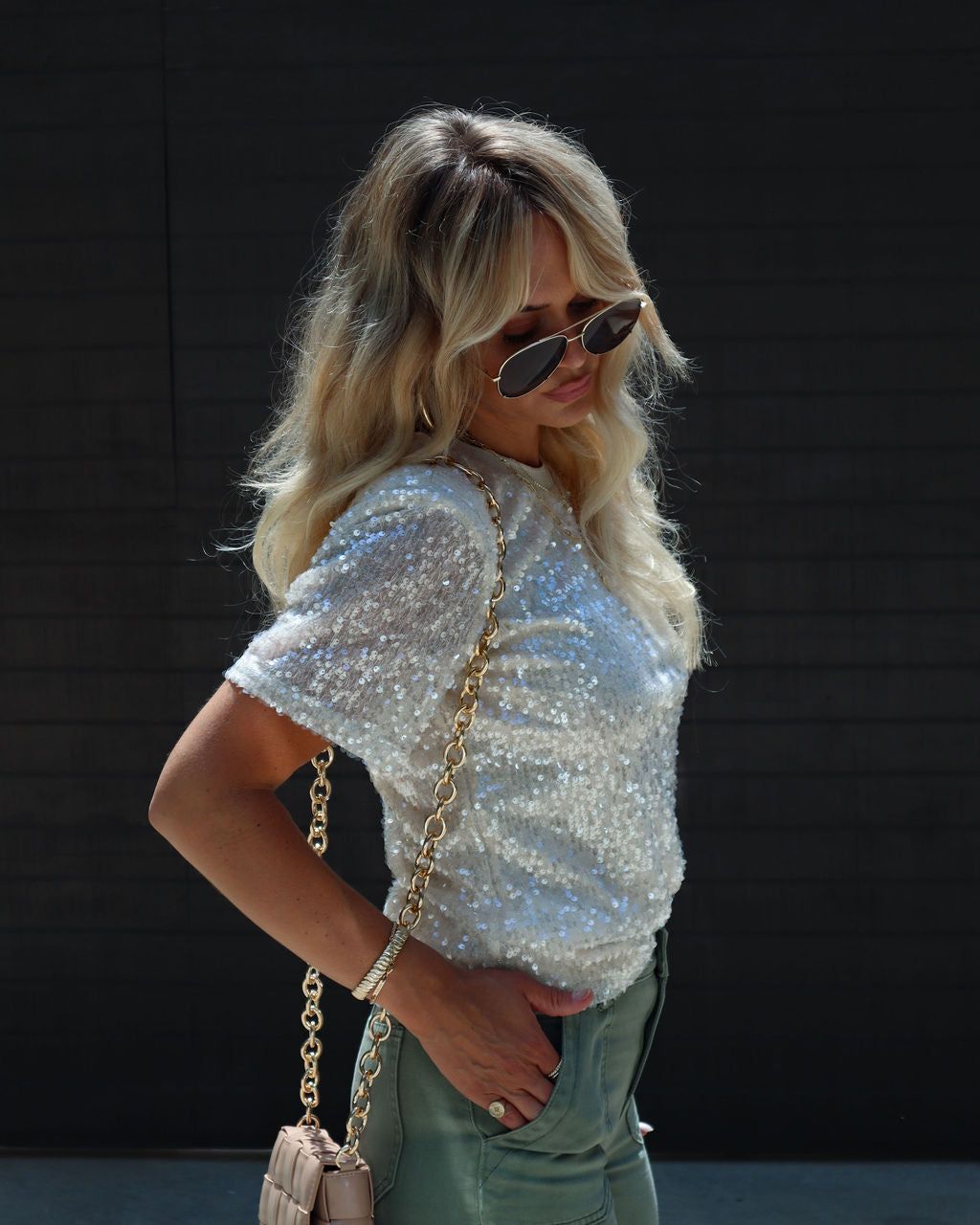 Dreamscape Sequin Cut Out Top - Nude/Pink - FINAL SALE sold by Vici product image thumbnail 5