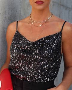 Trendsetting Diva Sequin Cowl Neck Top sold by Vici