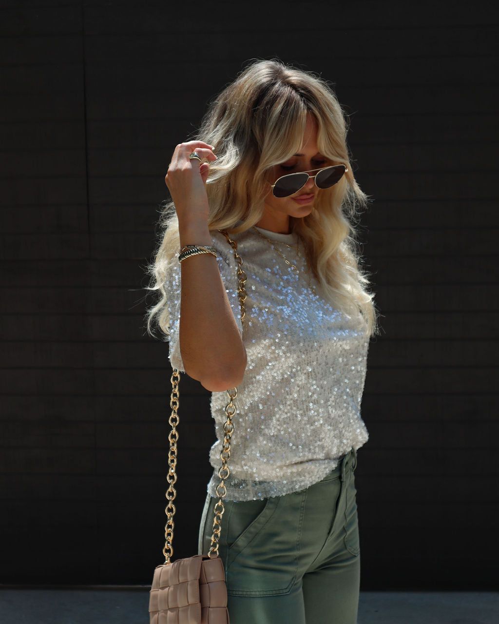 Dreamscape Sequin Cut Out Top - Nude/Pink - FINAL SALE sold by Vici product image thumbnail 7