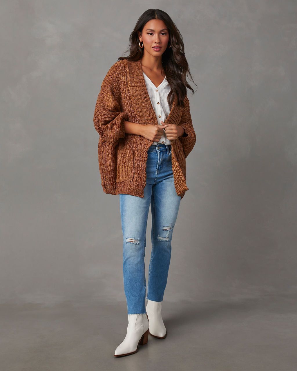 Garcelle Oversized Open Front Knit Cardigan - Camel sold by Vici product image thumbnail 5
