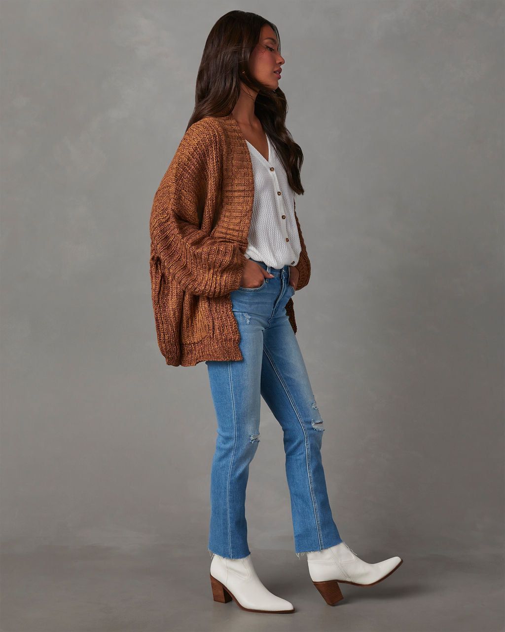 Garcelle Oversized Open Front Knit Cardigan - Camel sold by Vici product image thumbnail 3