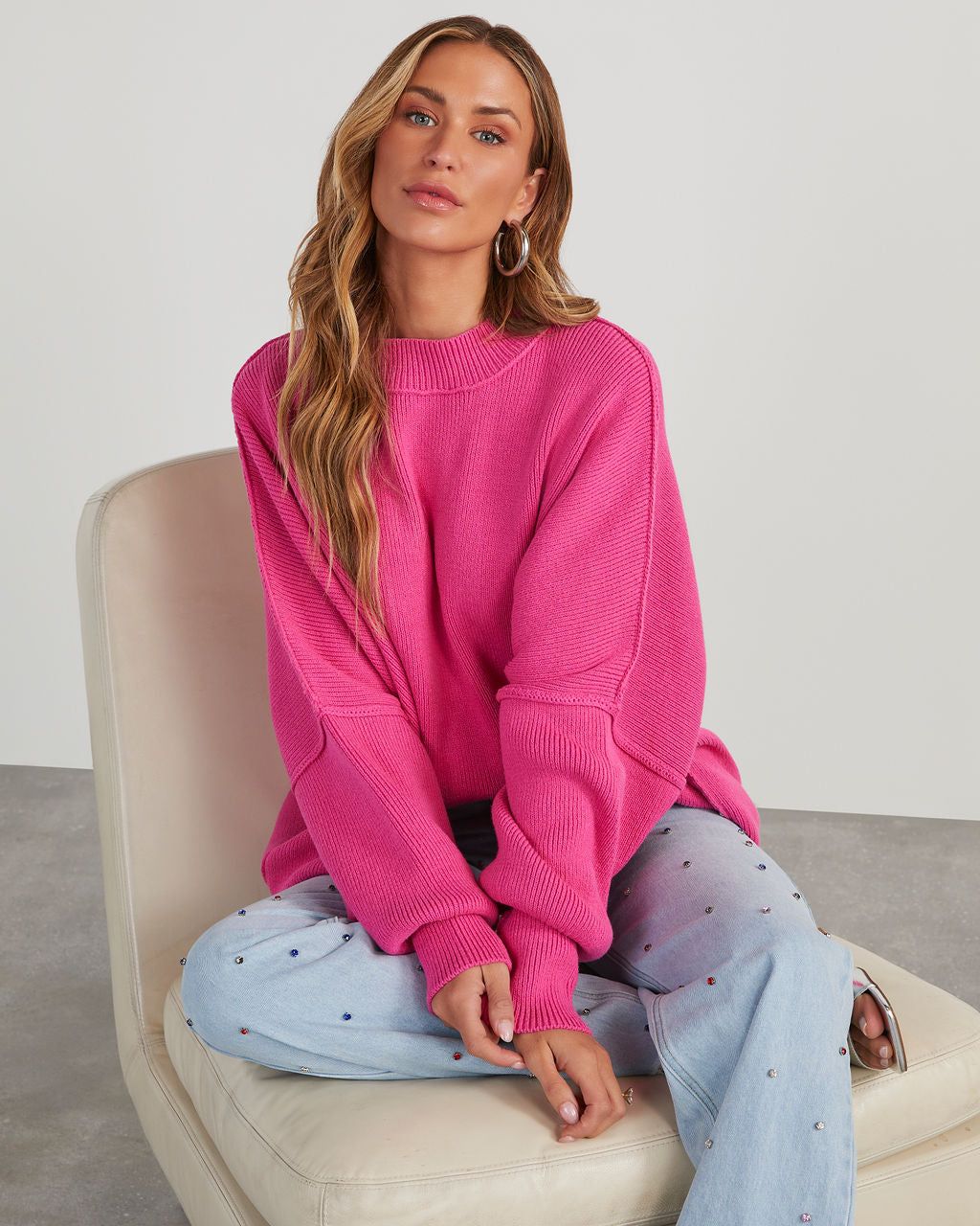 Elouise Knit Oversized Pullover Sweater - Hot Pink sold by Vici product image thumbnail 6