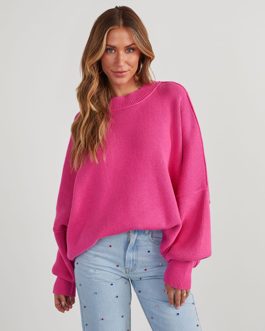Elouise Knit Oversized Pullover Sweater - Hot Pink sold by Vici product image thumbnail 5