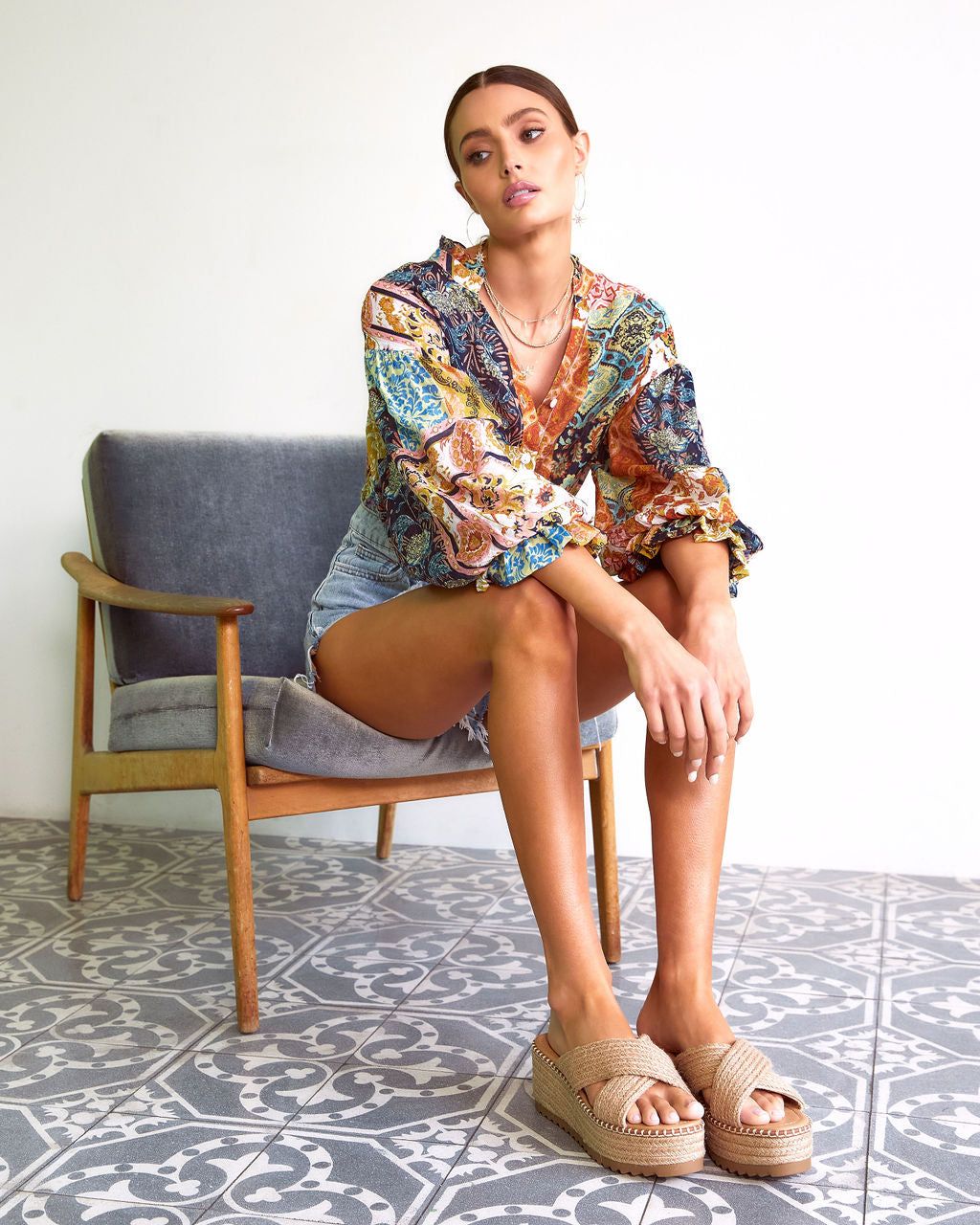 Myah Patchwork Balloon Sleeve Button Down Top - FINAL SALE sold by Vici product image thumbnail 7