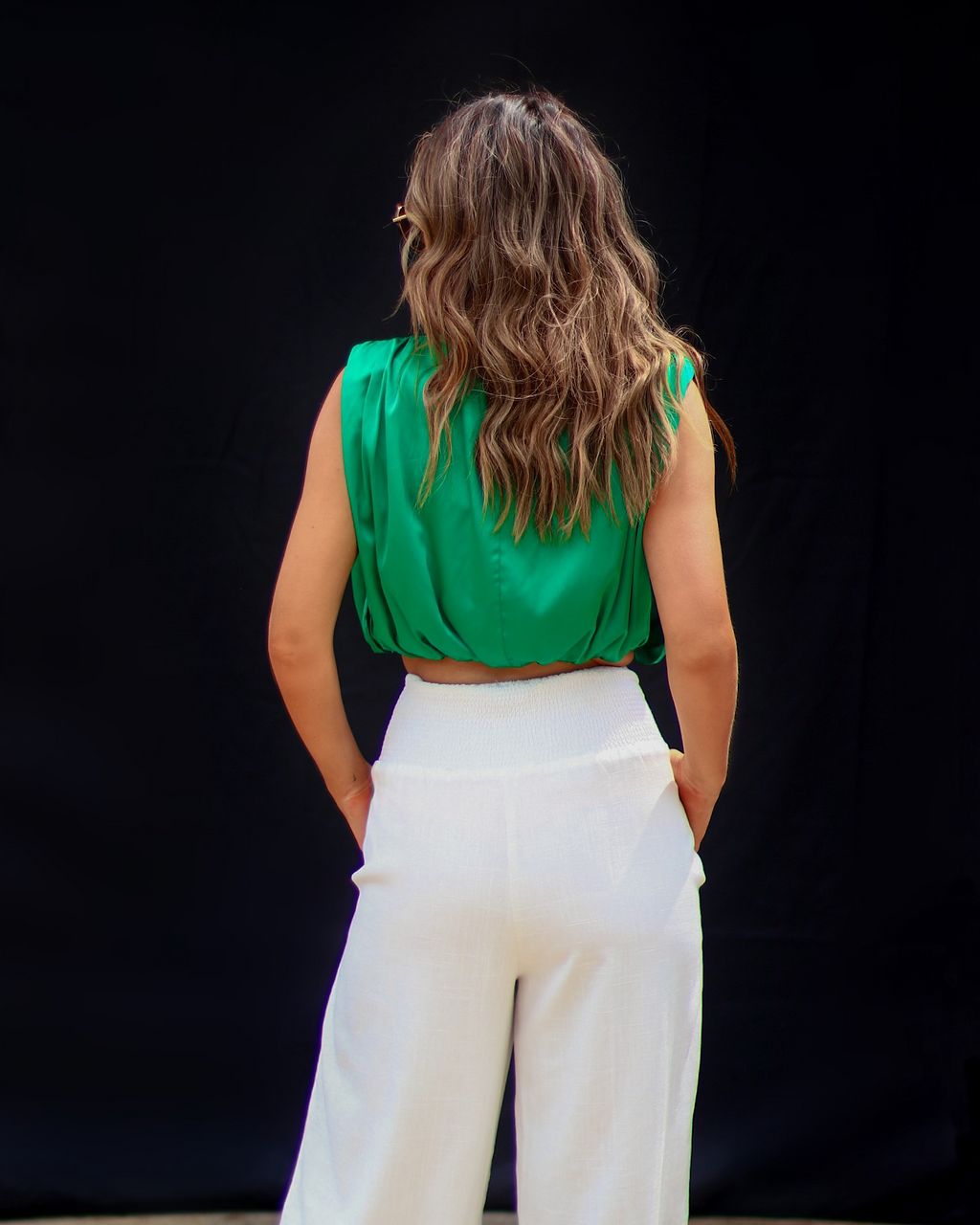 Fancy Shenanigans Satin Padded Shoulder Crop Top sold by Vici product image thumbnail 2