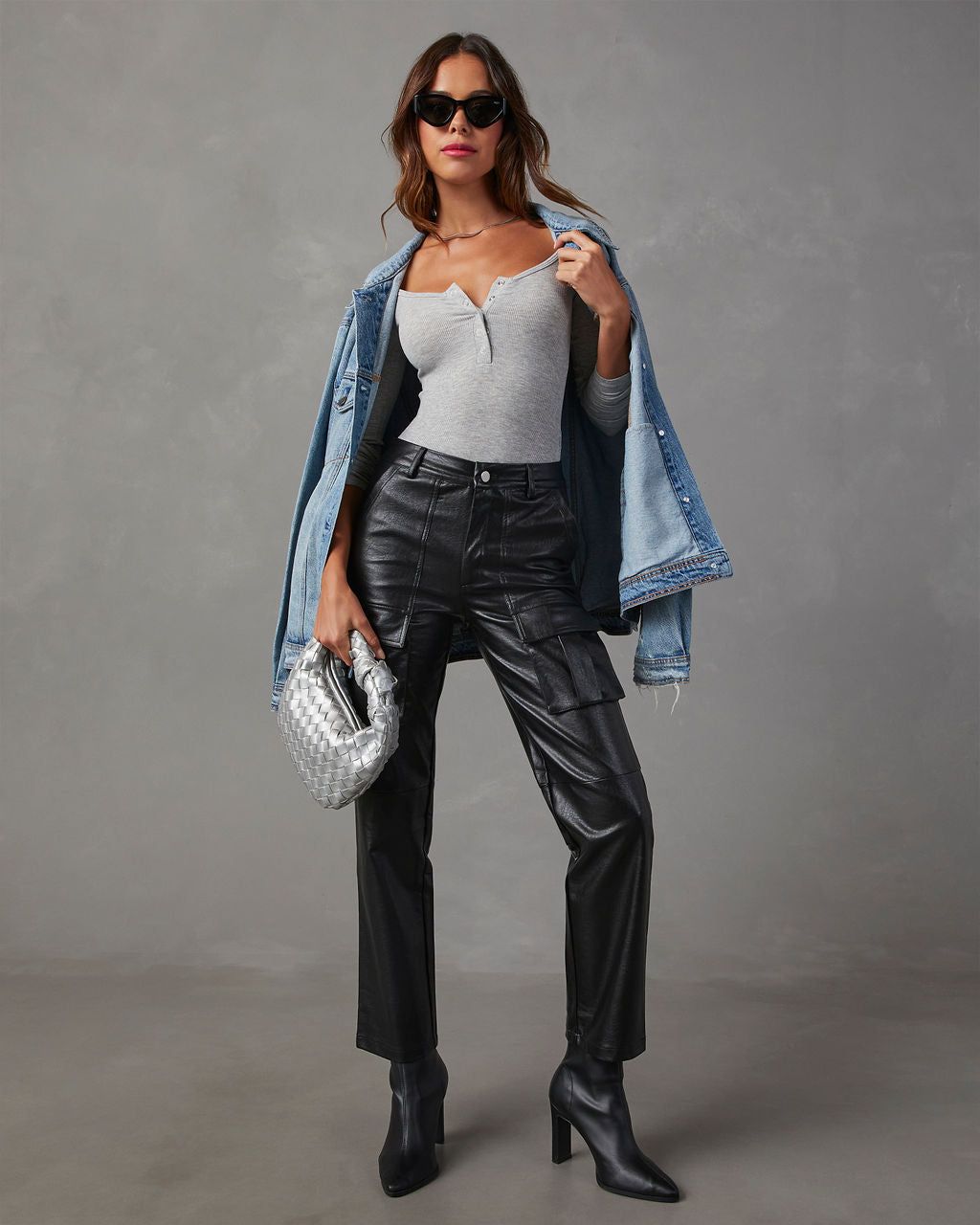 Venus Ribbed Knit Henley Bodysuit - Heather Grey sold by Vici product image thumbnail 2