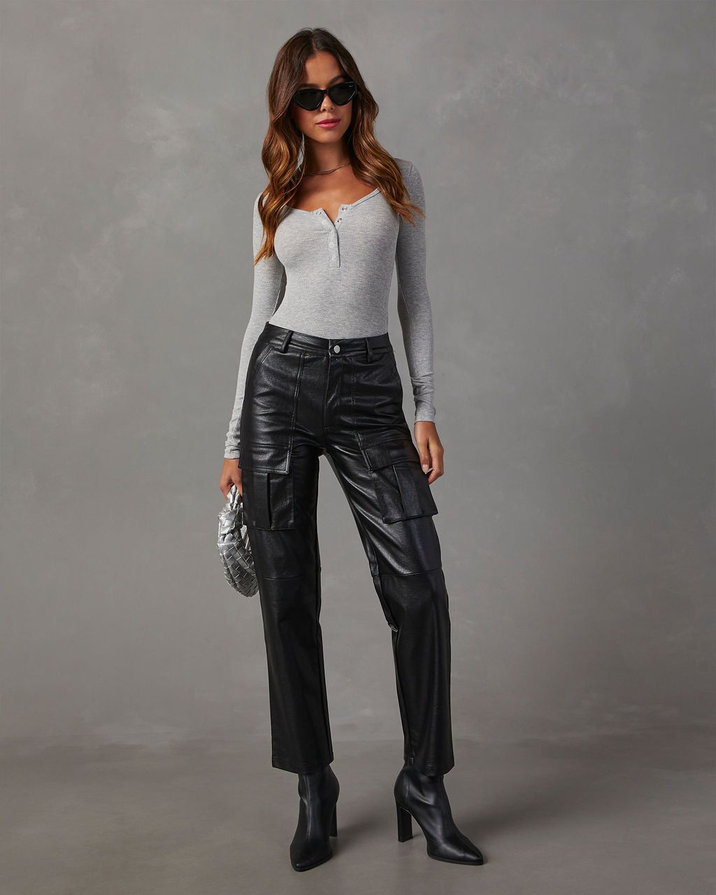 Venus Ribbed Knit Henley Bodysuit - Heather Grey sold by Vici product image thumbnail 5