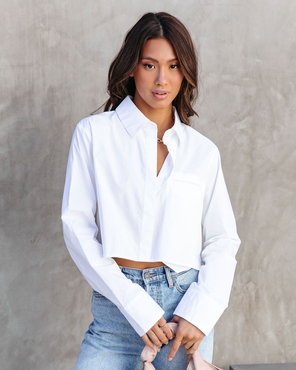 None Of Your Biz Cotton Cropped Button Up Top - White - FINAL SALE sold by Vici product image thumbnail 6