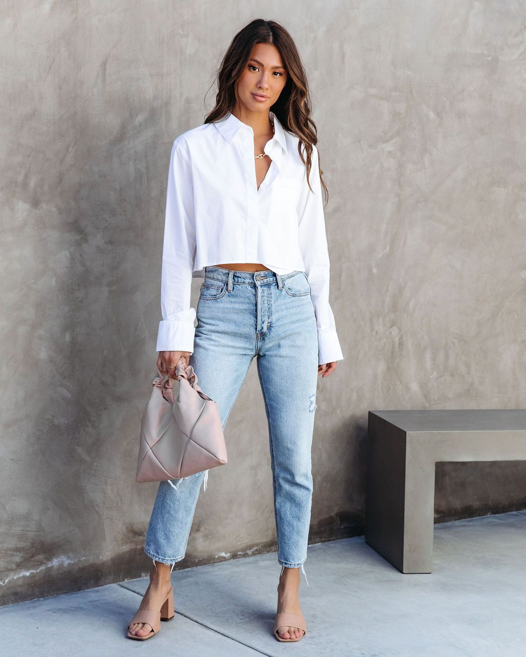 None Of Your Biz Cotton Cropped Button Up Top - White - FINAL SALE sold by Vici