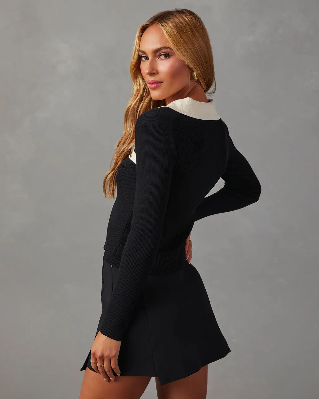 Christine Contrast Collared Cardigan sold by Vici product image thumbnail 4