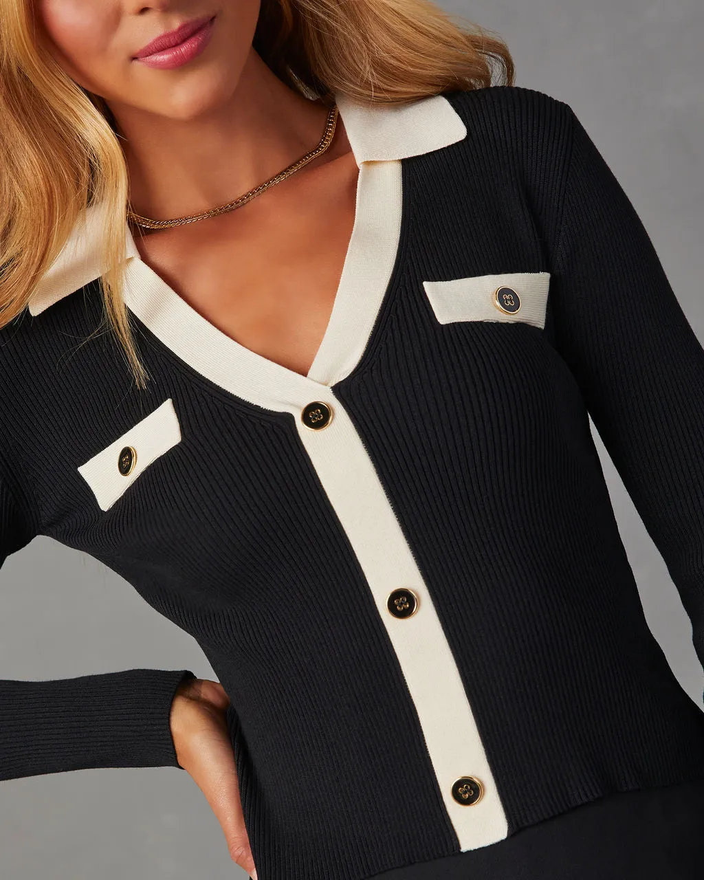 Christine Contrast Collared Cardigan sold by Vici product image thumbnail 5