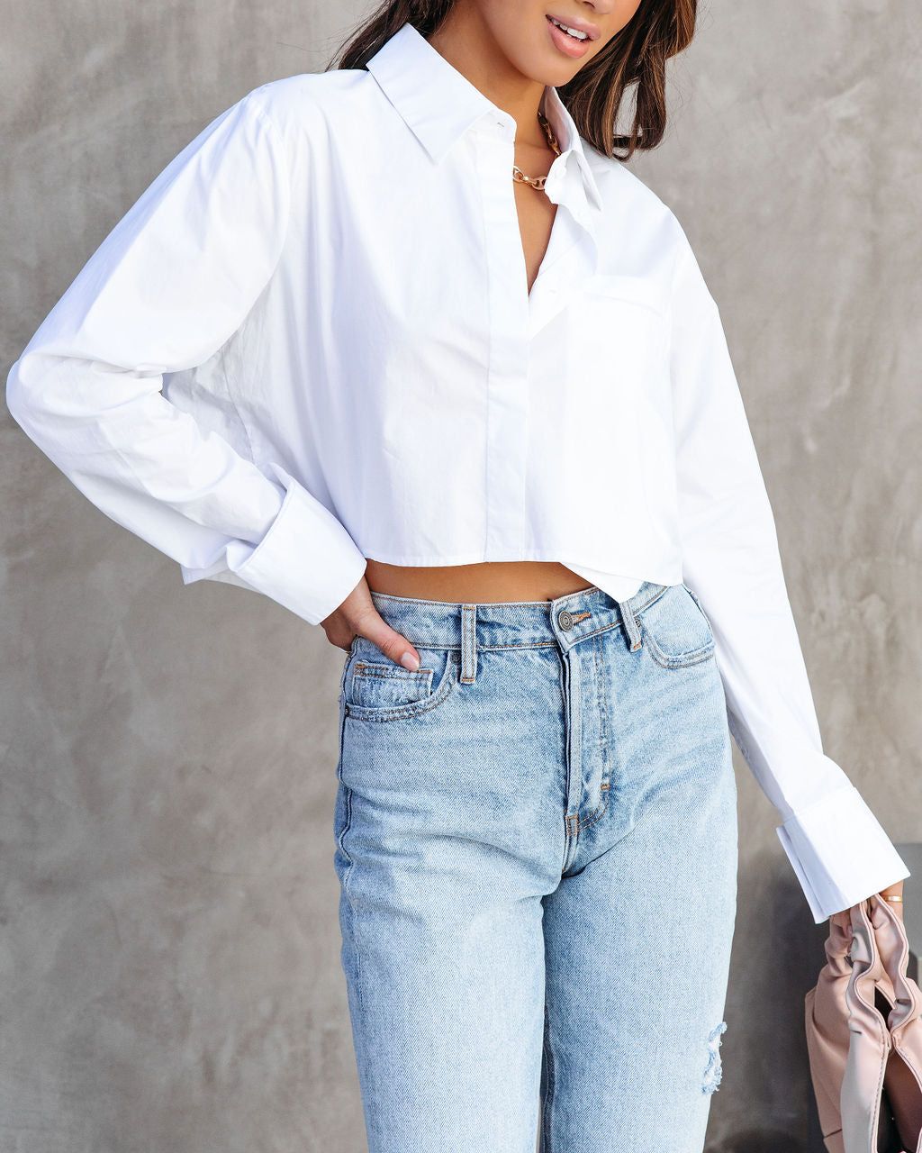 None Of Your Biz Cotton Cropped Button Up Top - White - FINAL SALE sold by Vici product image thumbnail 2