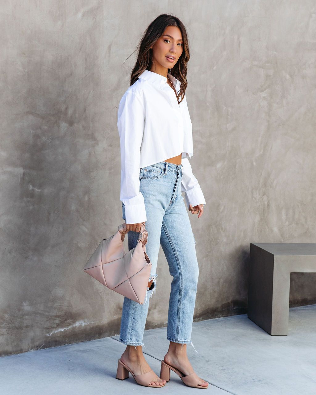 None Of Your Biz Cotton Cropped Button Up Top - White - FINAL SALE sold by Vici product image thumbnail 5