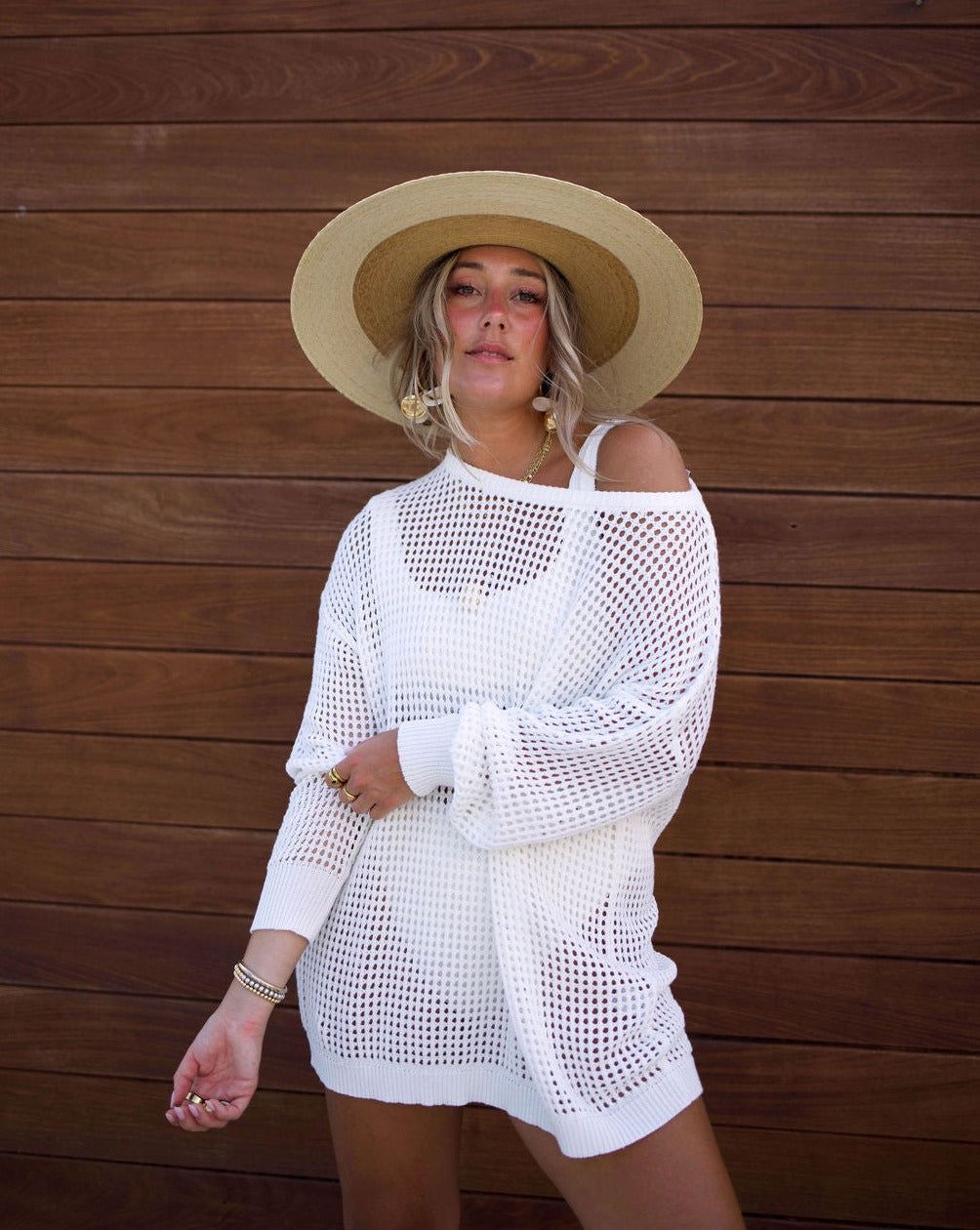 Sunset Sail Crochet Cover Up Sweater - Off White - FINAL SALE sold by Vici product image thumbnail 3