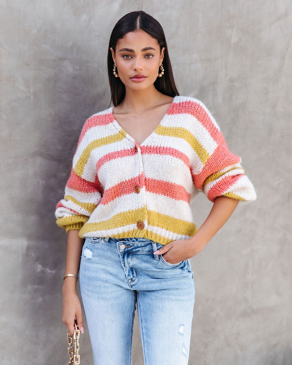 Blissful Day Stripe Button Front Cardigan - FINAL SALE sold by Vici product image thumbnail 7