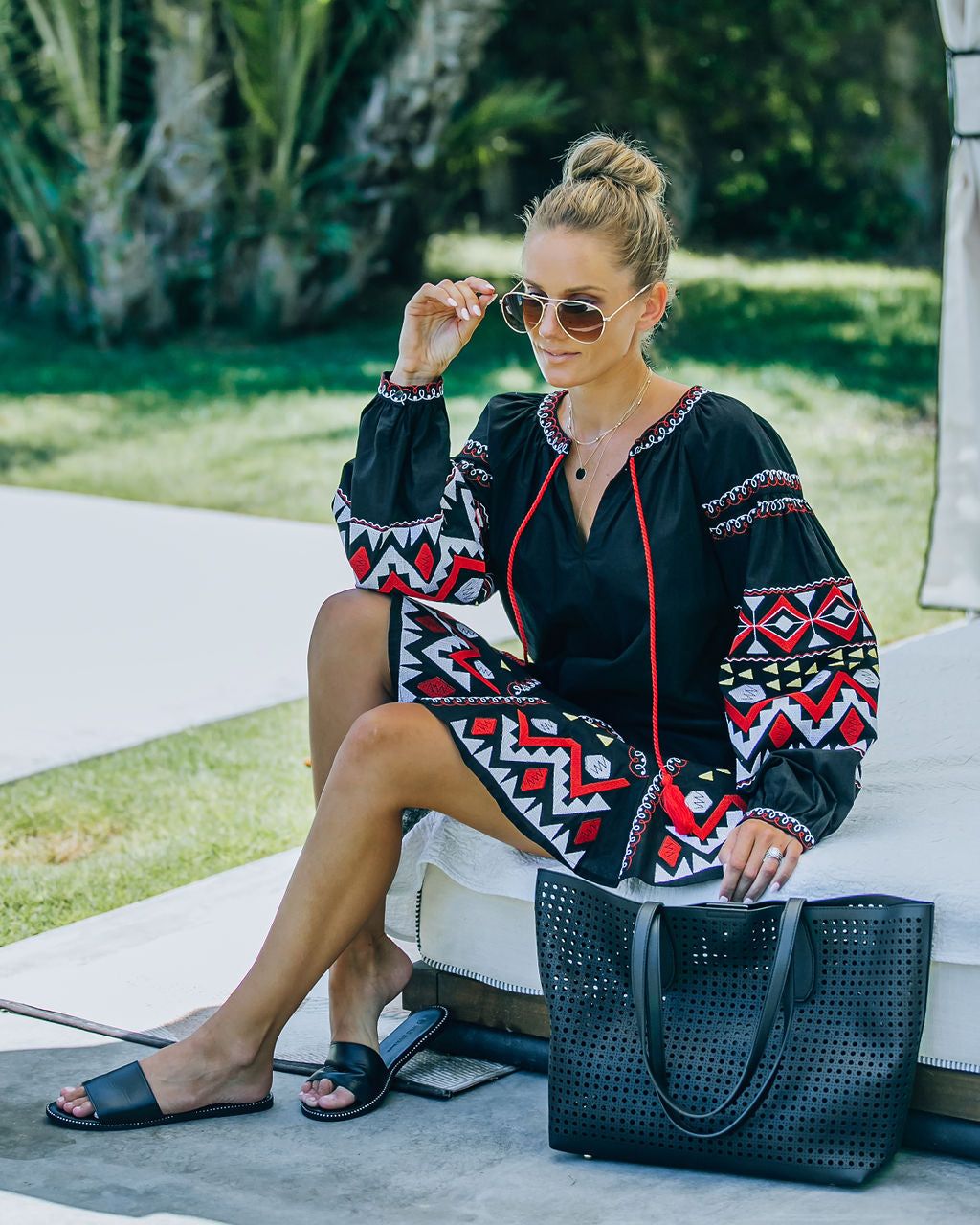 Clear The Air Cotton + Linen Embroidered Dress - FINAL SALE sold by Vici product image thumbnail 5