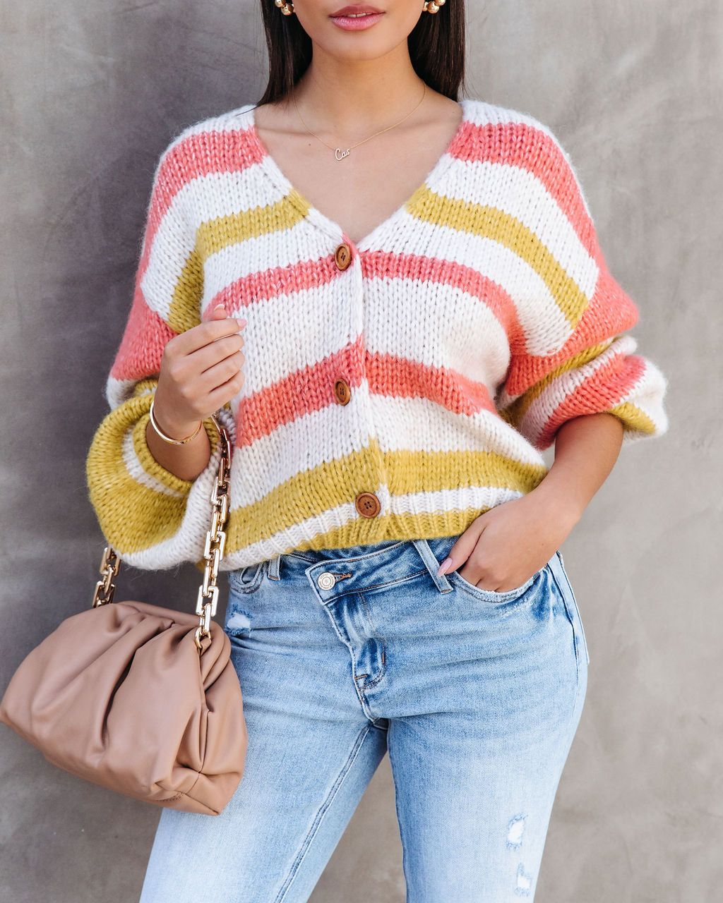 Blissful Day Stripe Button Front Cardigan - FINAL SALE sold by Vici product image thumbnail 2