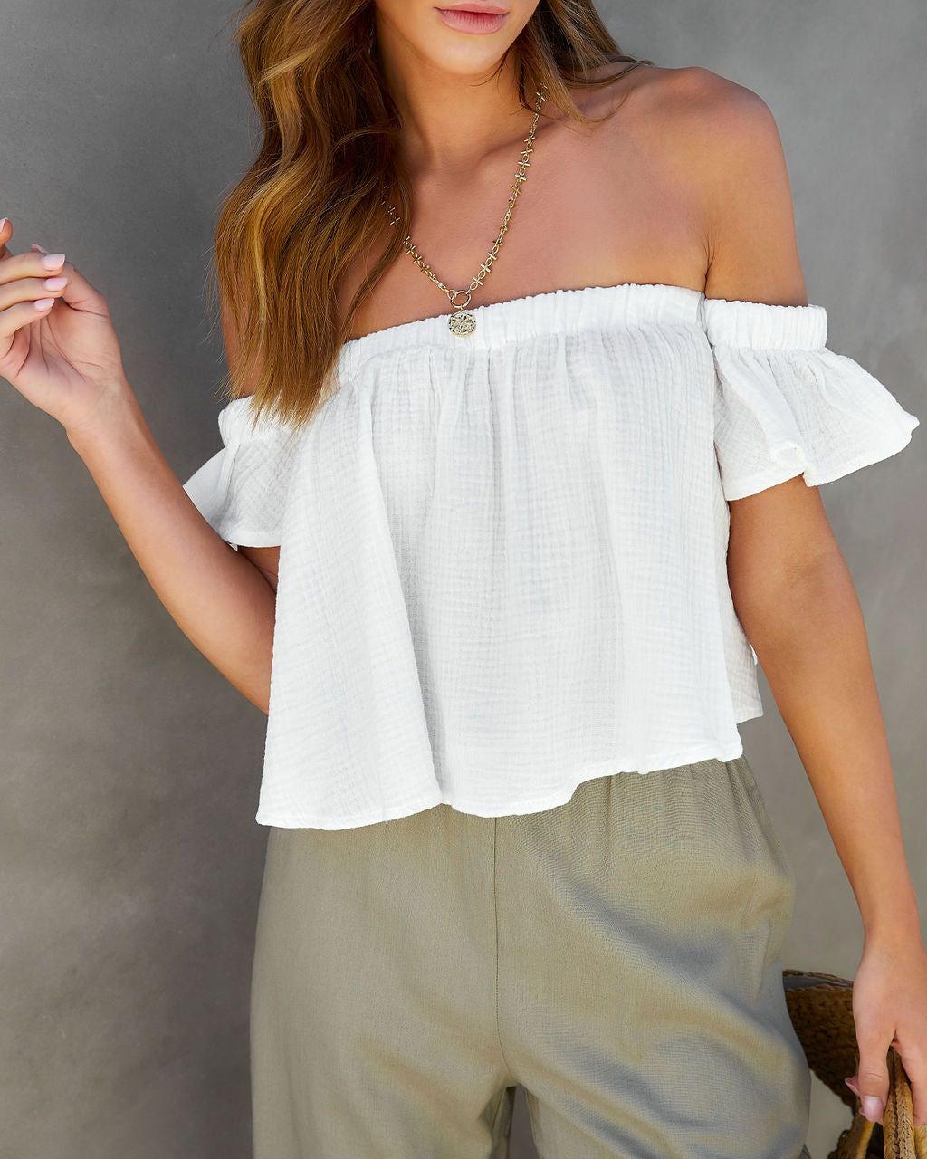 Shore Stories Cotton Off The Shoulder Crop Top - White - FINAL SALE sold by Vici product image thumbnail 5
