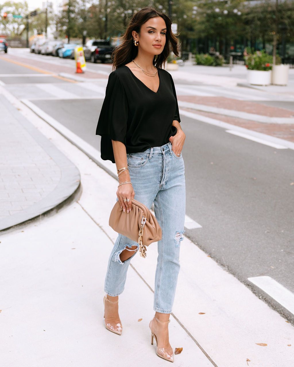 Gretchen V-Neck Flutter Sleeve Top - Black - FINAL SALE sold by Vici product image thumbnail 5